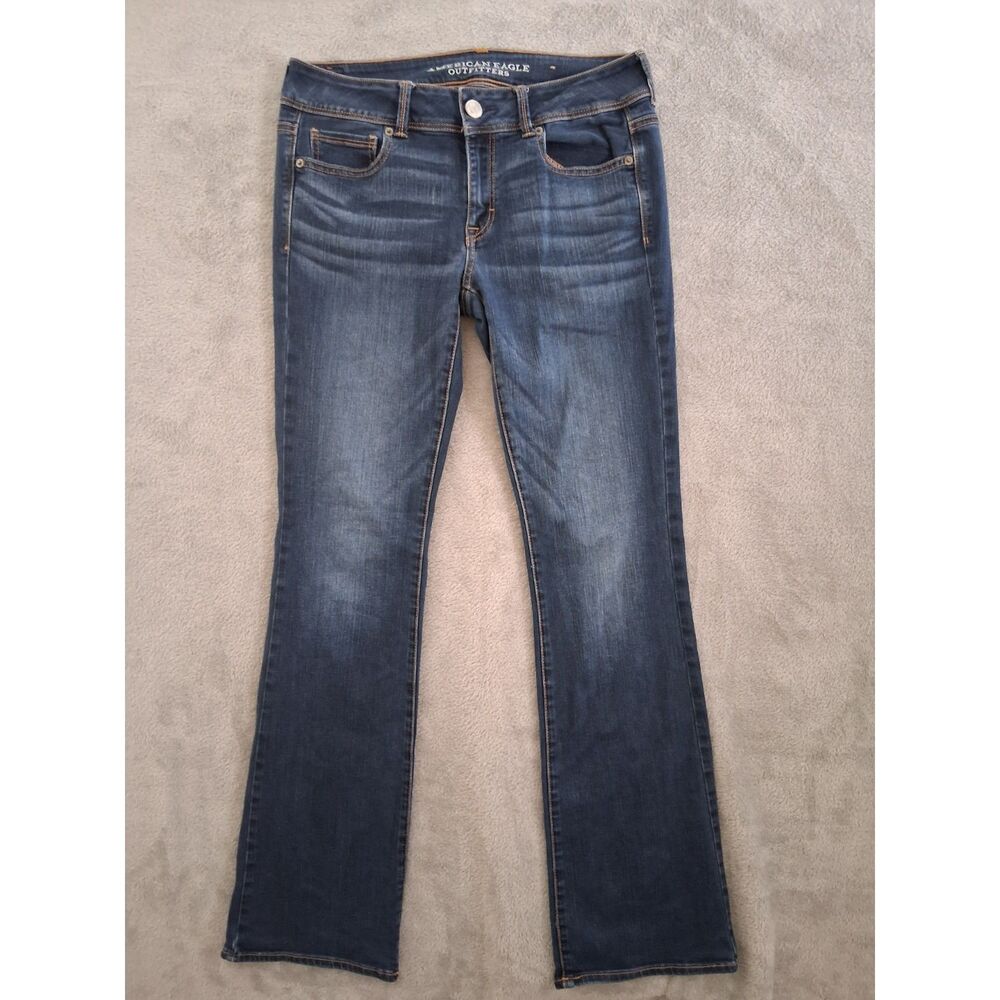 American Eagle Kick Boot Jeans Sz 8 x 33 Dark Blue Wash Stretch Classic Western
